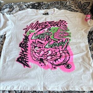 Men HellSrar White Graphic Tee with Neon Pink & Green Print